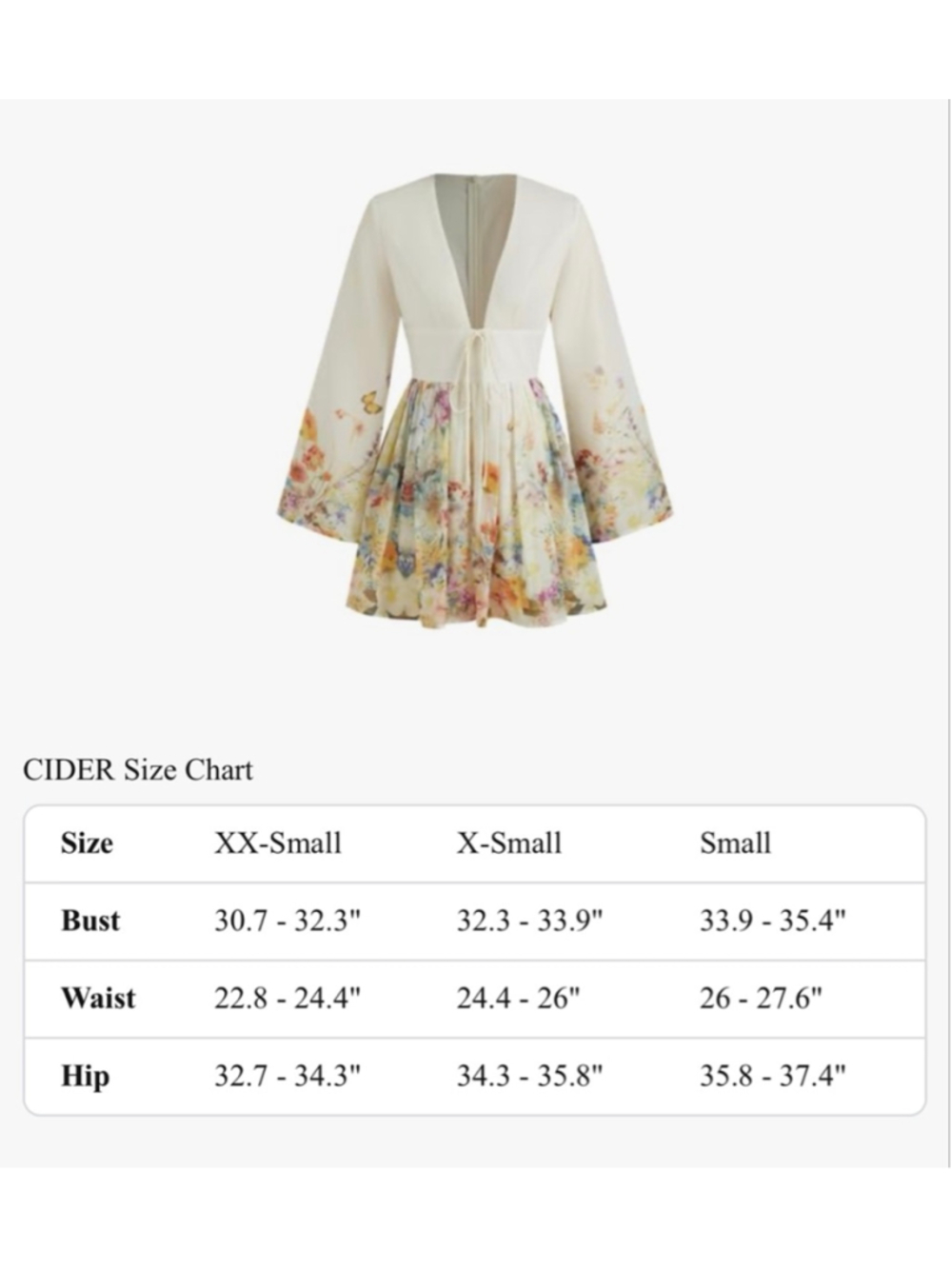 Women's CIDER White Floral V Neck Long Sleeve Mini Dress Size Small - Picture 10 of 10